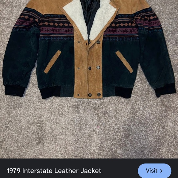 80s Vintage Interstate Leather Smoker Western Native Suede Leather Bomber Jacket - Picture 13 of 13